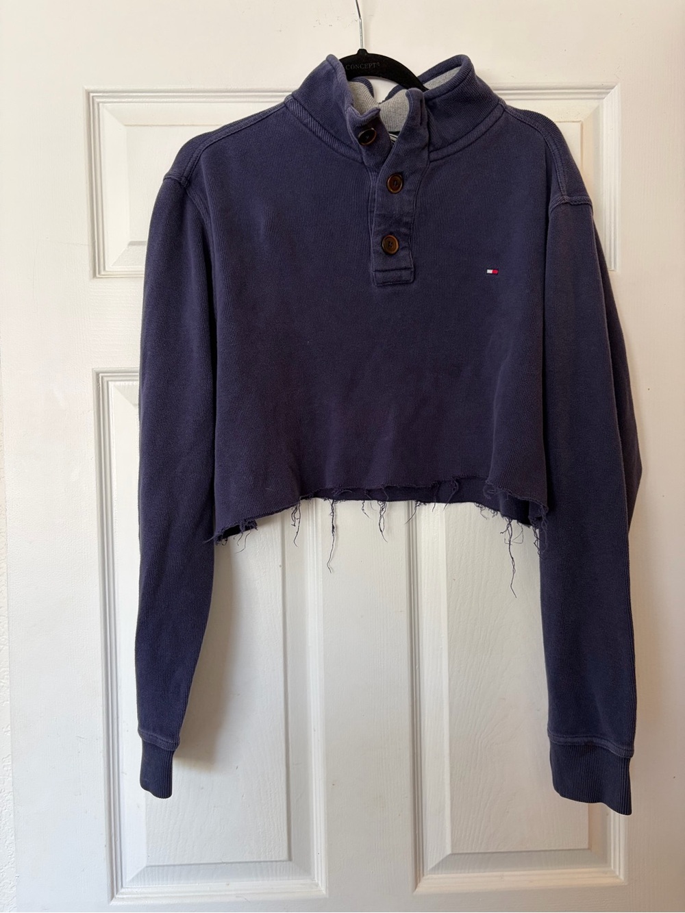 Tommy Hilfiger Navy Cropped Button-Front Collared Pullover